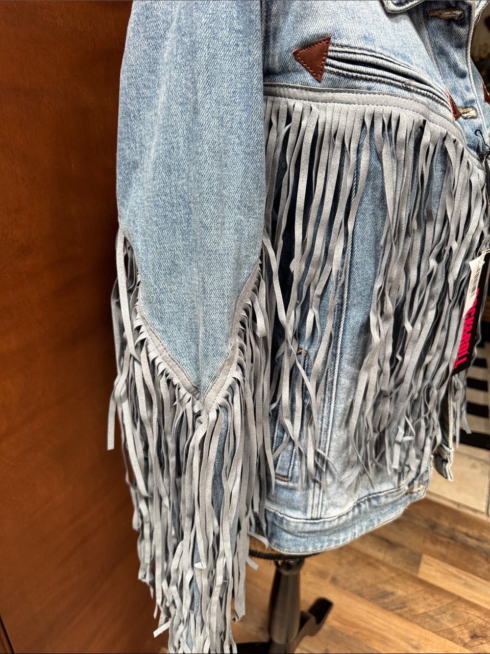 Women’s Fringe Denim Jacket - Light Blue Rock and Roll Denim - Picture 2 of 12